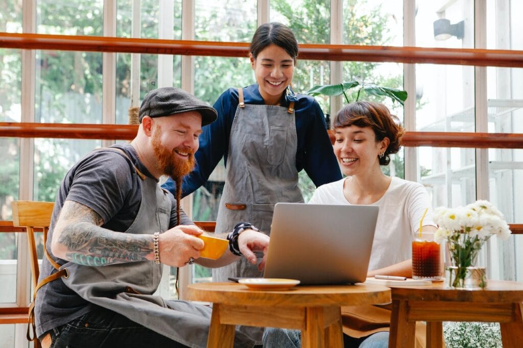 Happy people with laptop